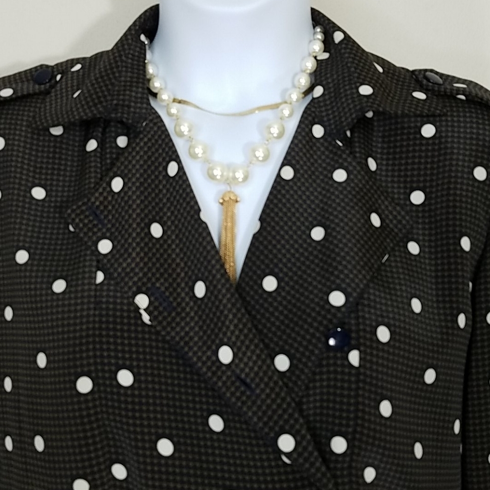 Dress long sleeve houndstooth polka dot maxi Size 10 black brown white print - Picture 12 of 13